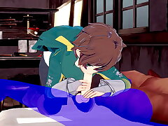 KonoSuba Yaoi - Kazuma blowjob with cum in his mouth - Japanese Asian Manga anime game porn gay gay sex videos asian videos